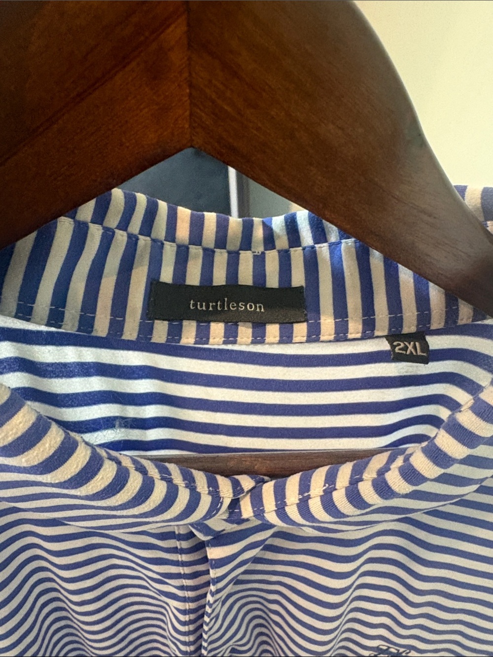 Men's Striped Polo Shirt - Blue and White - Picture 3 of 3